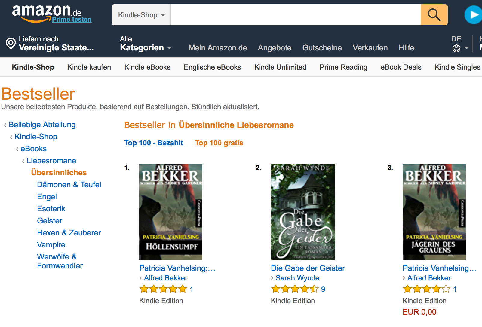 screenshot of German bestseller list 