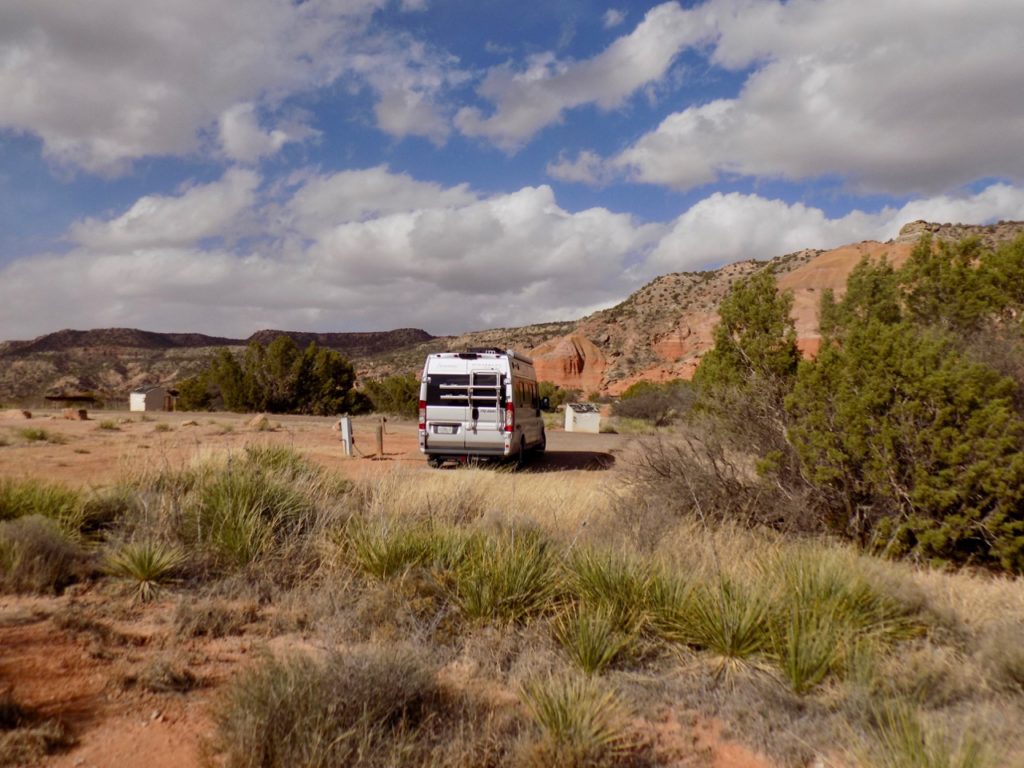 Serenity (the van) parked at Palo Duro Canyon State Park. 