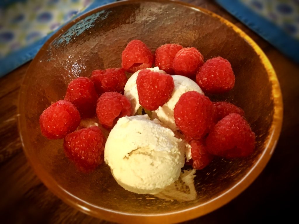 ice cream and raspberries