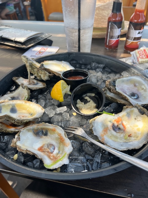 the remains of a dozen oysters on the half-shell 